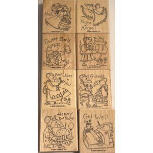 Stampin Up! 2005 Mouse Rubber Stamps Set Of 8 Mounted On Wood For Crafting & Car